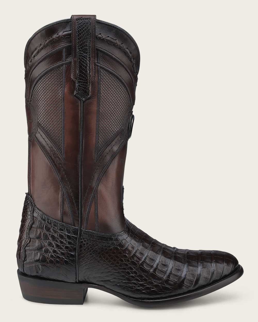 Cuadra Men’s Brown Caiman Embroidery & Laser & Woven J Toe Boot