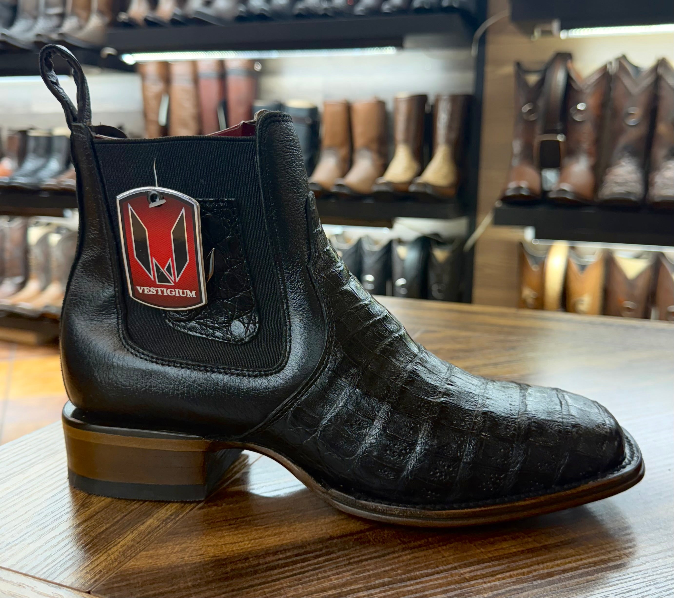 Men’s Wide Square Toe Caiman Belly Ankle Boot