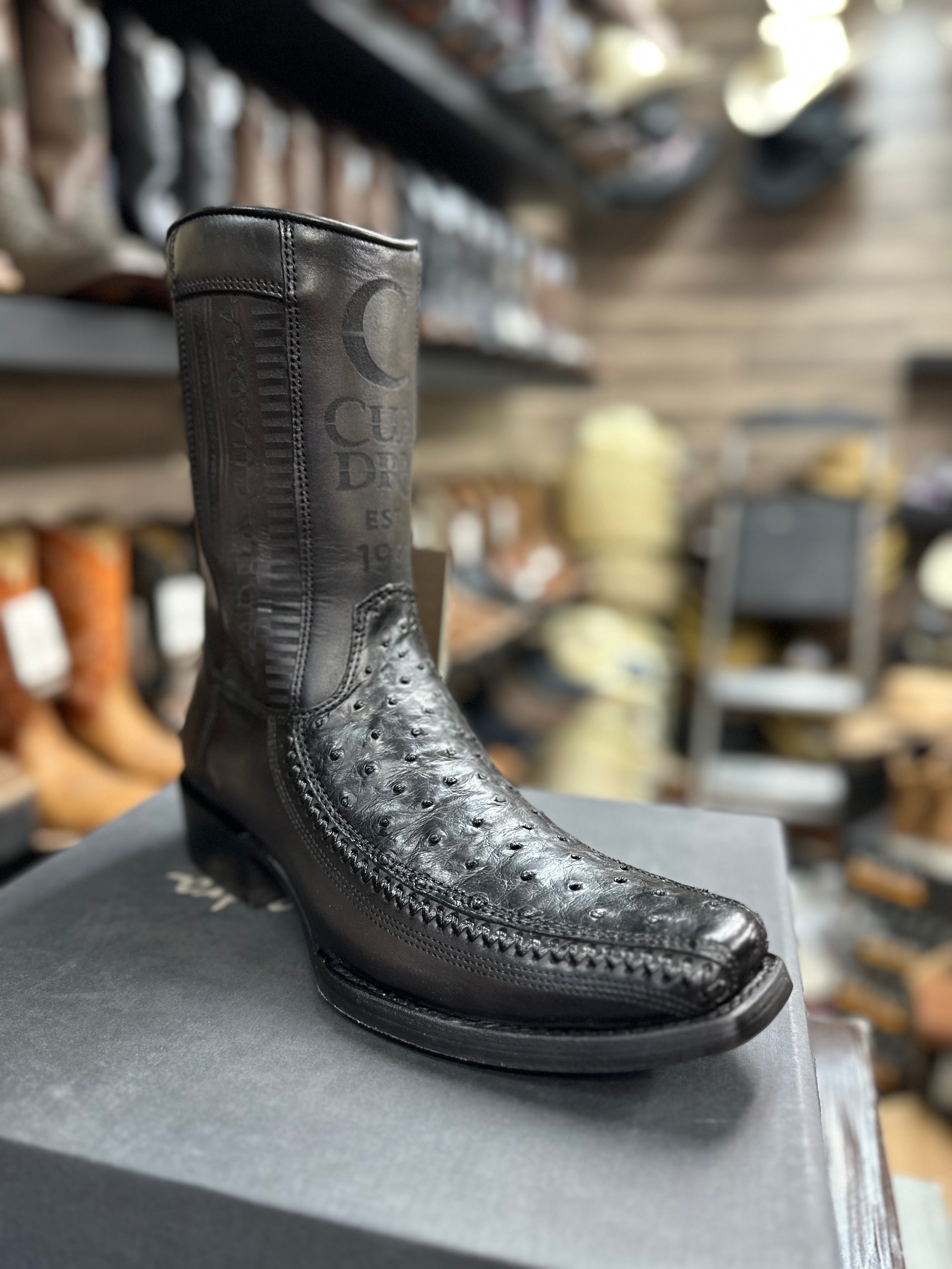 Cuadra Black Ostrich Square Toe Boots main image 0