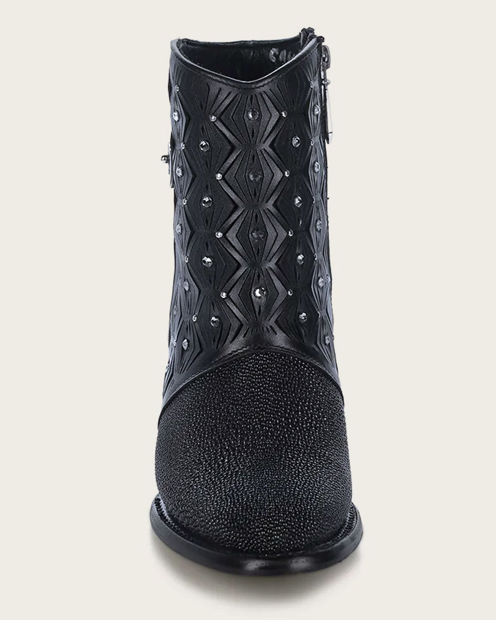 Cuadra Women’s Black Stingray Zipper & Studs & Laser Round Toe