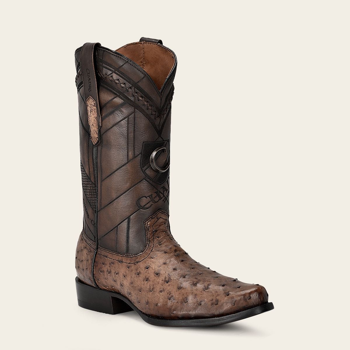 Cuadra Brown Ostrich Laser & Embroidery Round toe