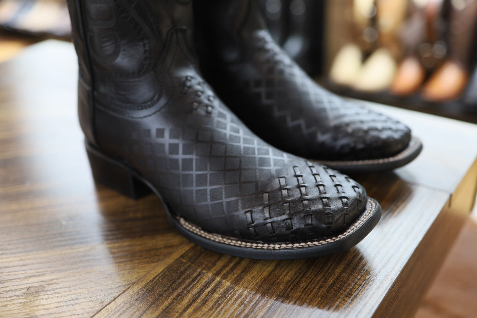 Cuadra Black Laser & Embroidery & Woven Square Toe