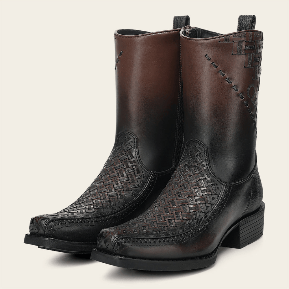 Cuadra Mens Chocolate Láser & Woven & Zipper Narrow Square Toe