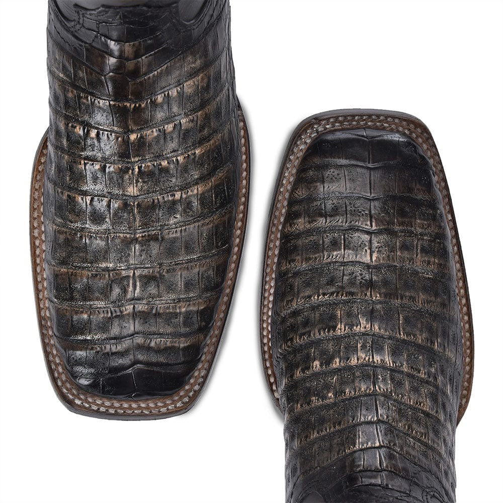 Cuadra Men's Plunge Black Caiman Laser & Embroidery Pointed Toe