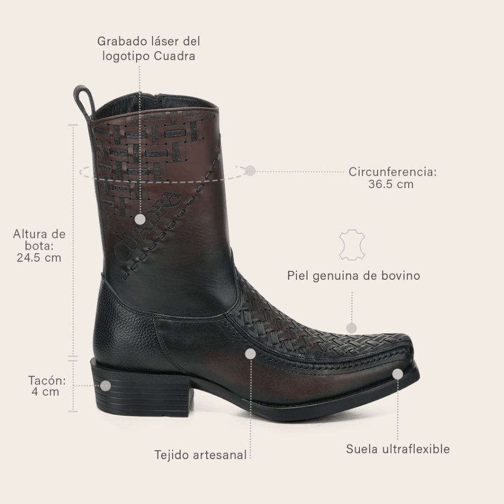 Cuadra Mens Chocolate Láser & Woven & Zipper Narrow Square Toe