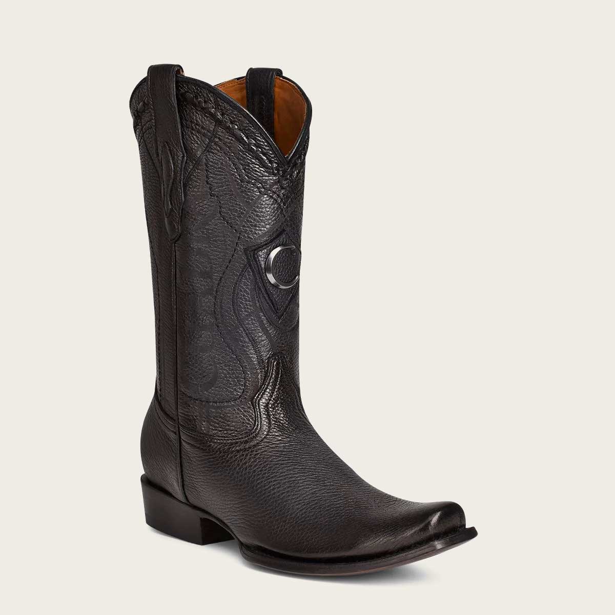 Cuadra Men's Bovine Leather Narrow Square Toe Zipper Boot, Black
