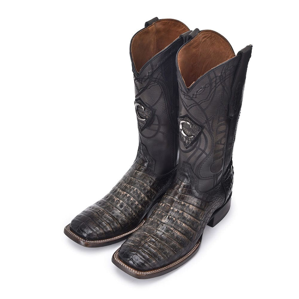 Cuadra Atlantic Black Sand Caiman Embroidery & Laser & Woven Square Toe