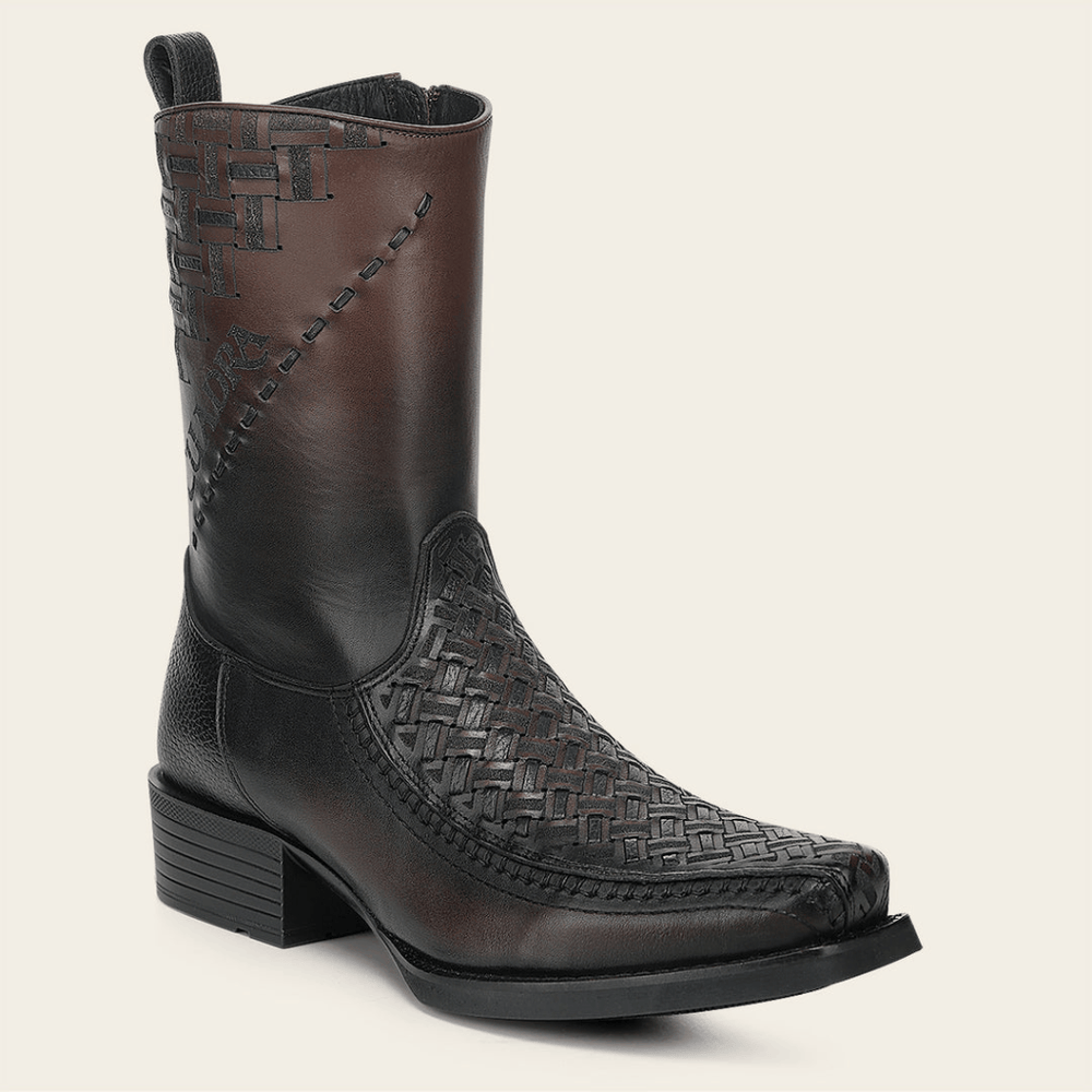 Cuadra Mens Chocolate Láser & Woven & Zipper Narrow Square Toe