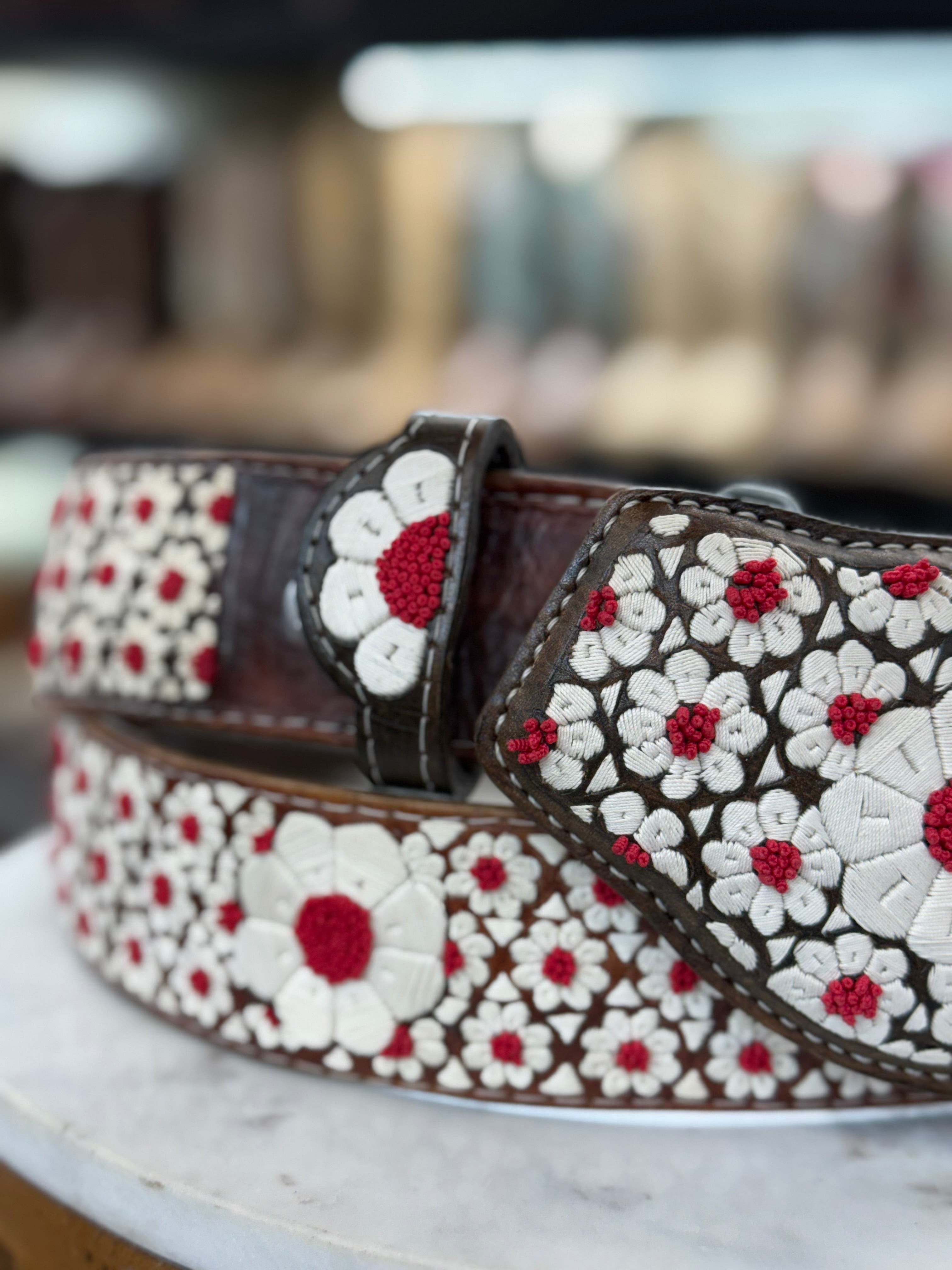 Cinto piteado Flores Rojas