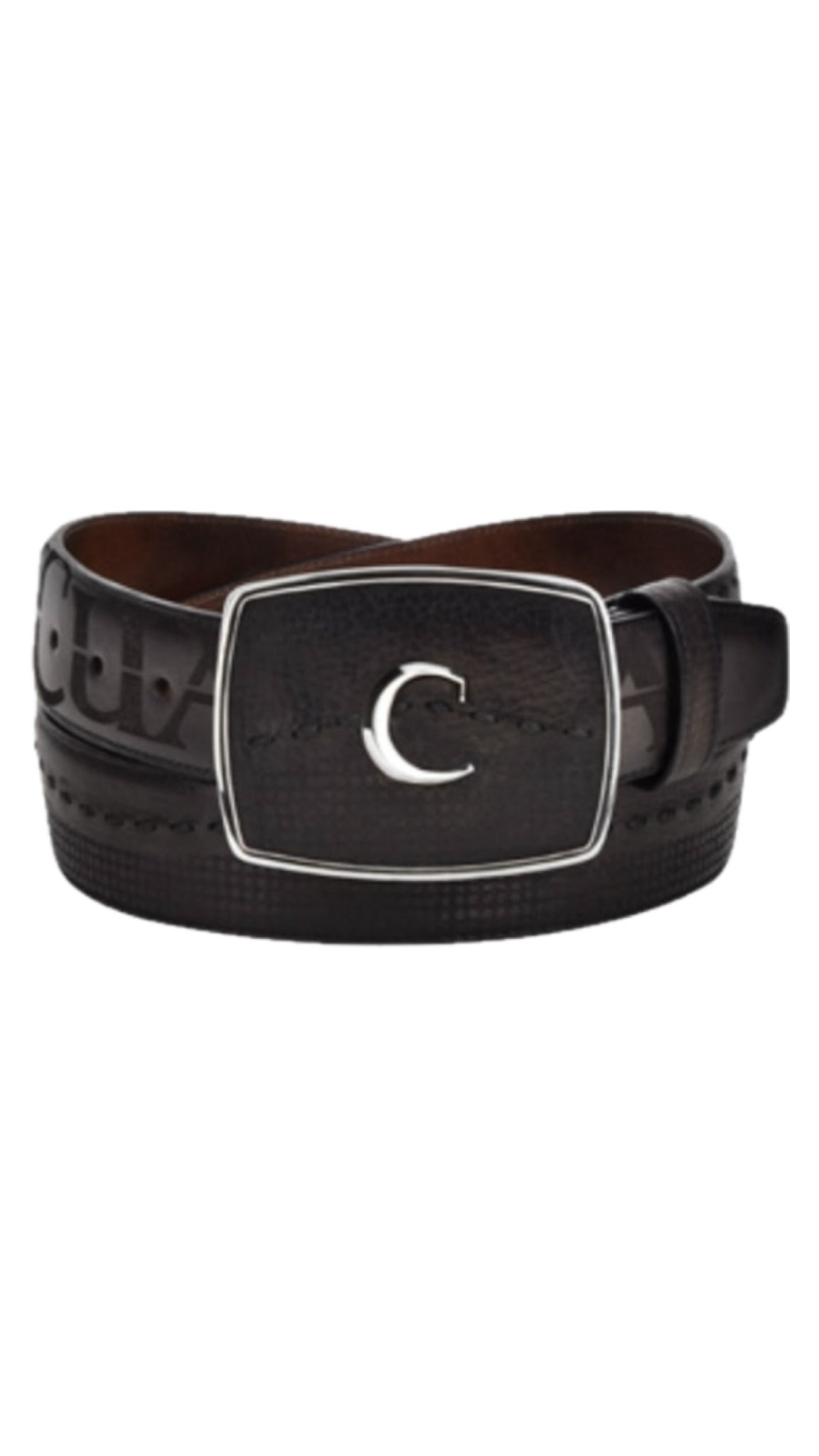 Cuadra Men’s Engraved Black Leather Western Belt