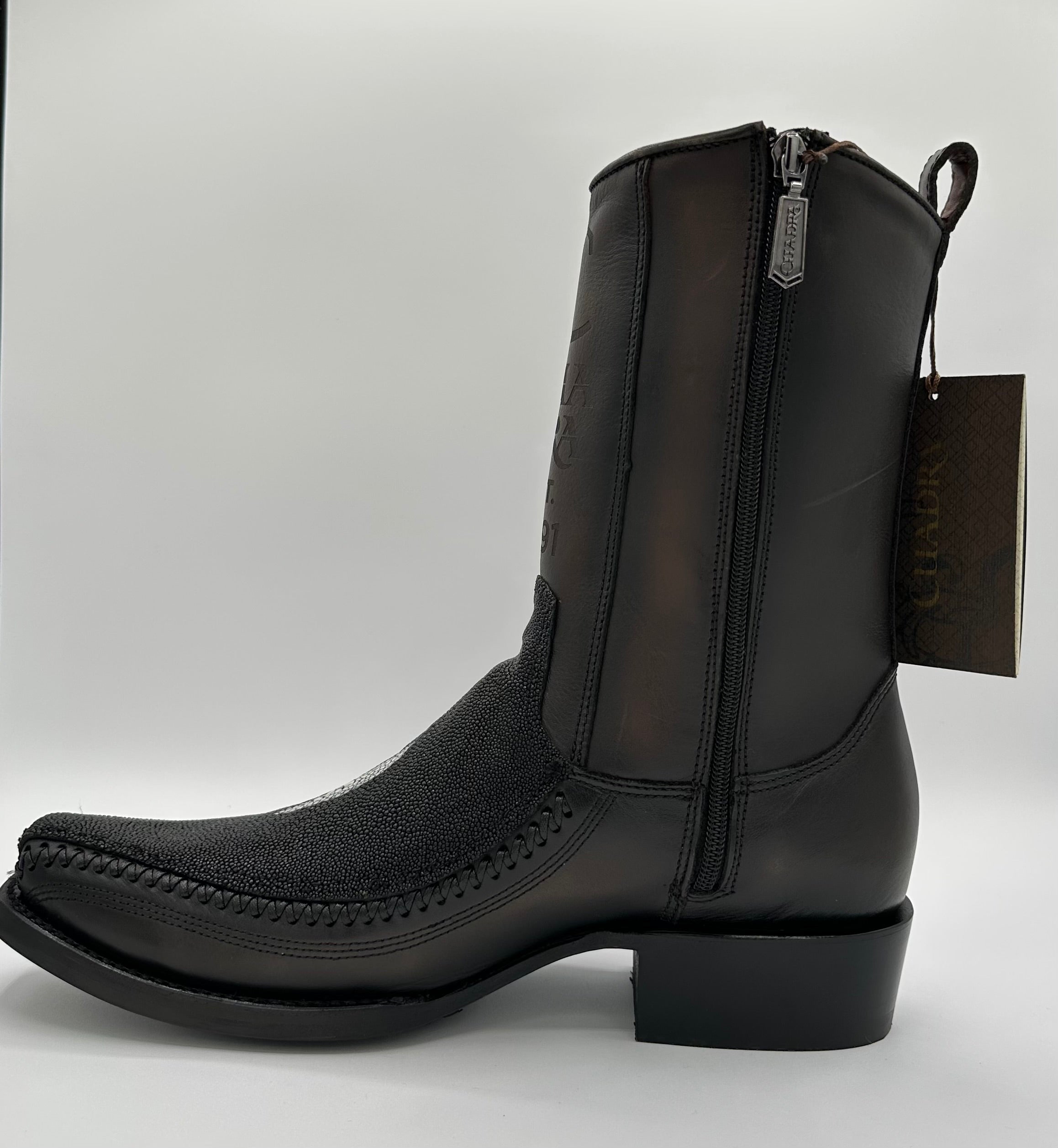 Cuadra Men’s Black Stingray Laser & Woven Narrow Square Toe