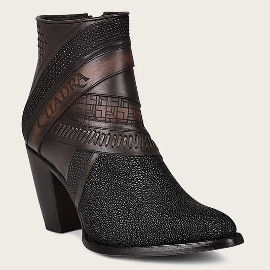 Hand-painted exotic black stingray leather bootie