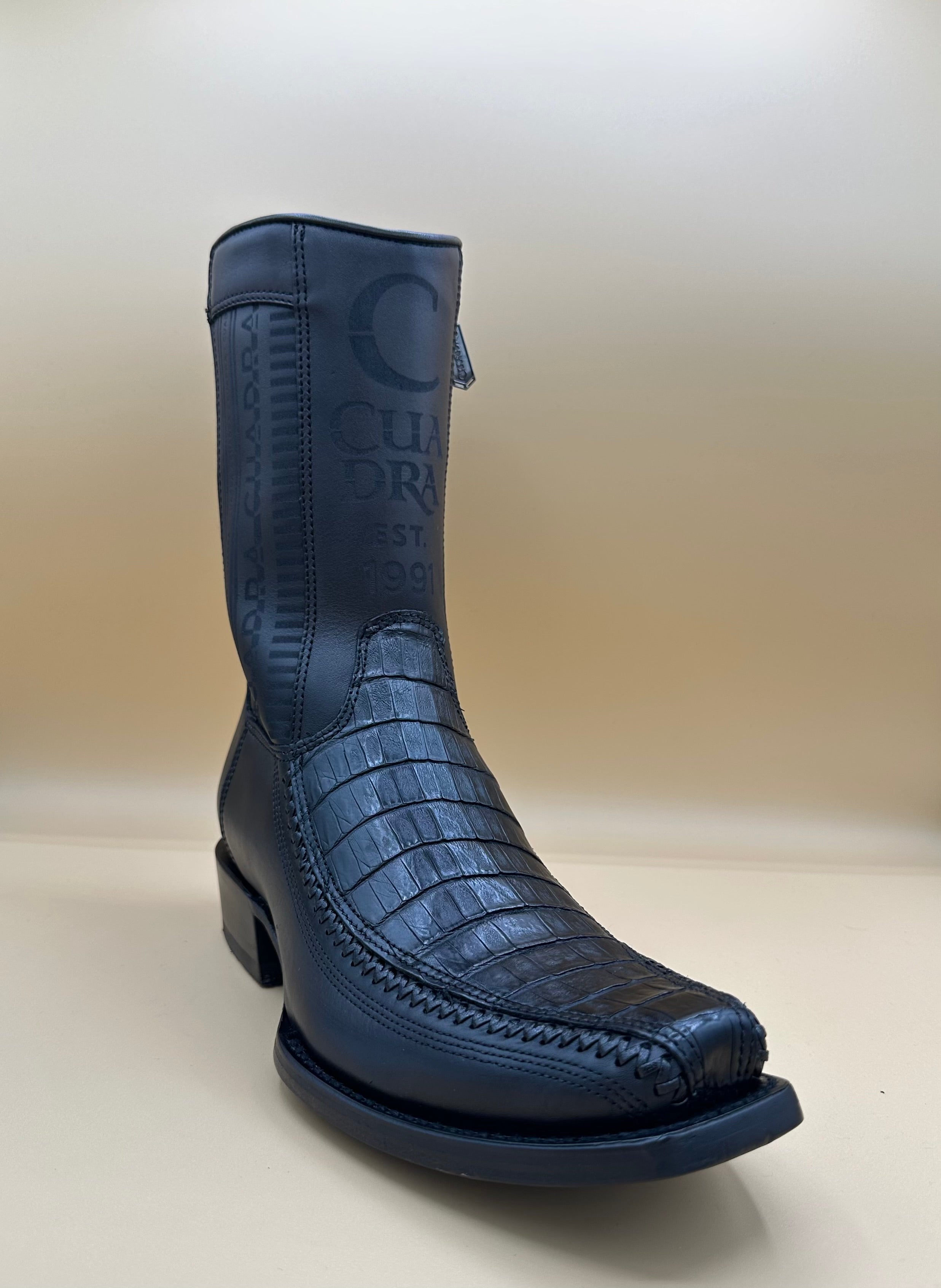 Cuadra Men's Plunge Black Caiman Laser & Woven Narrow Square Toe