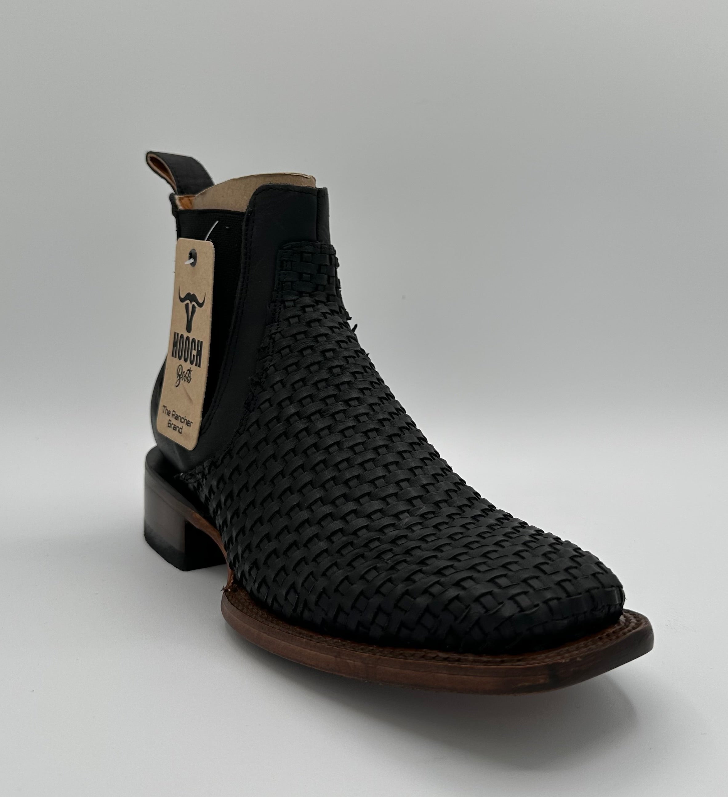 Black Woven Wide Square Toe Botines