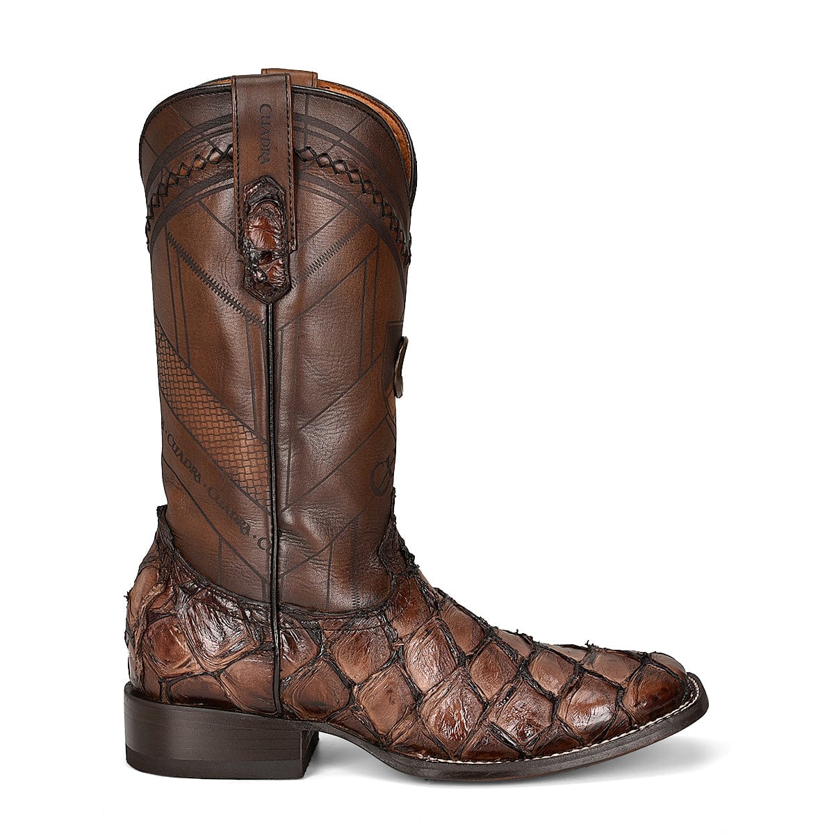 Cuadra Men’s Chocolate Glazed Pirarucu Laser & Woven Square Toe Boots