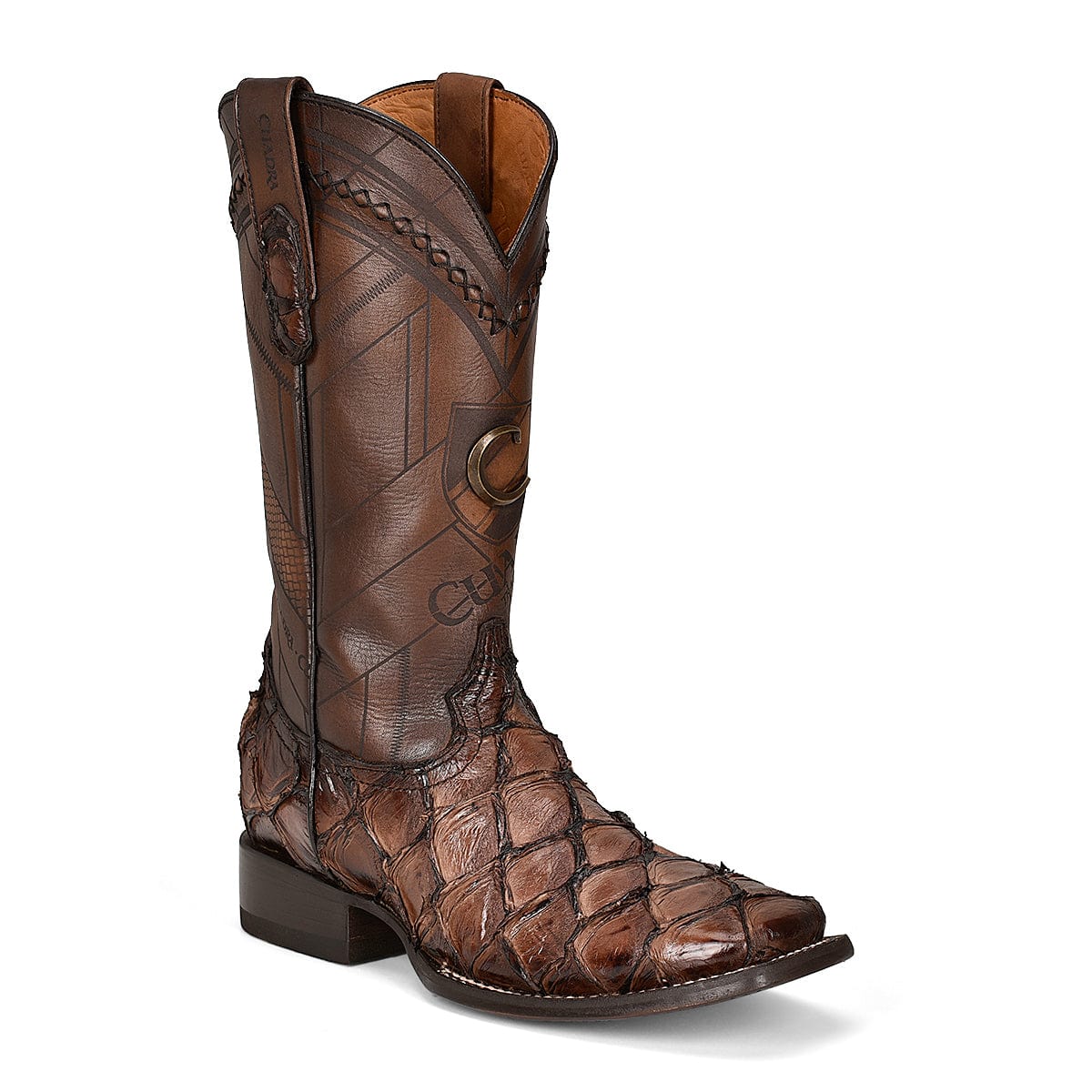 Cuadra Men’s Chocolate Glazed Pirarucu Laser & Woven Square Toe Boots