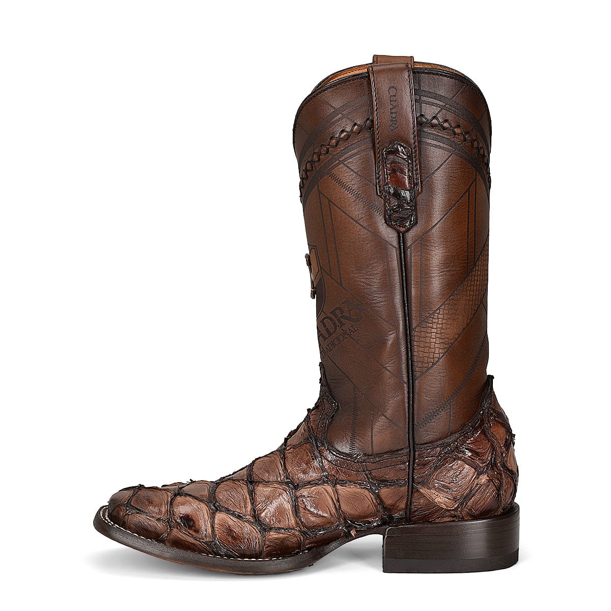 Cuadra Men’s Chocolate Glazed Pirarucu Laser & Woven Square Toe Boots