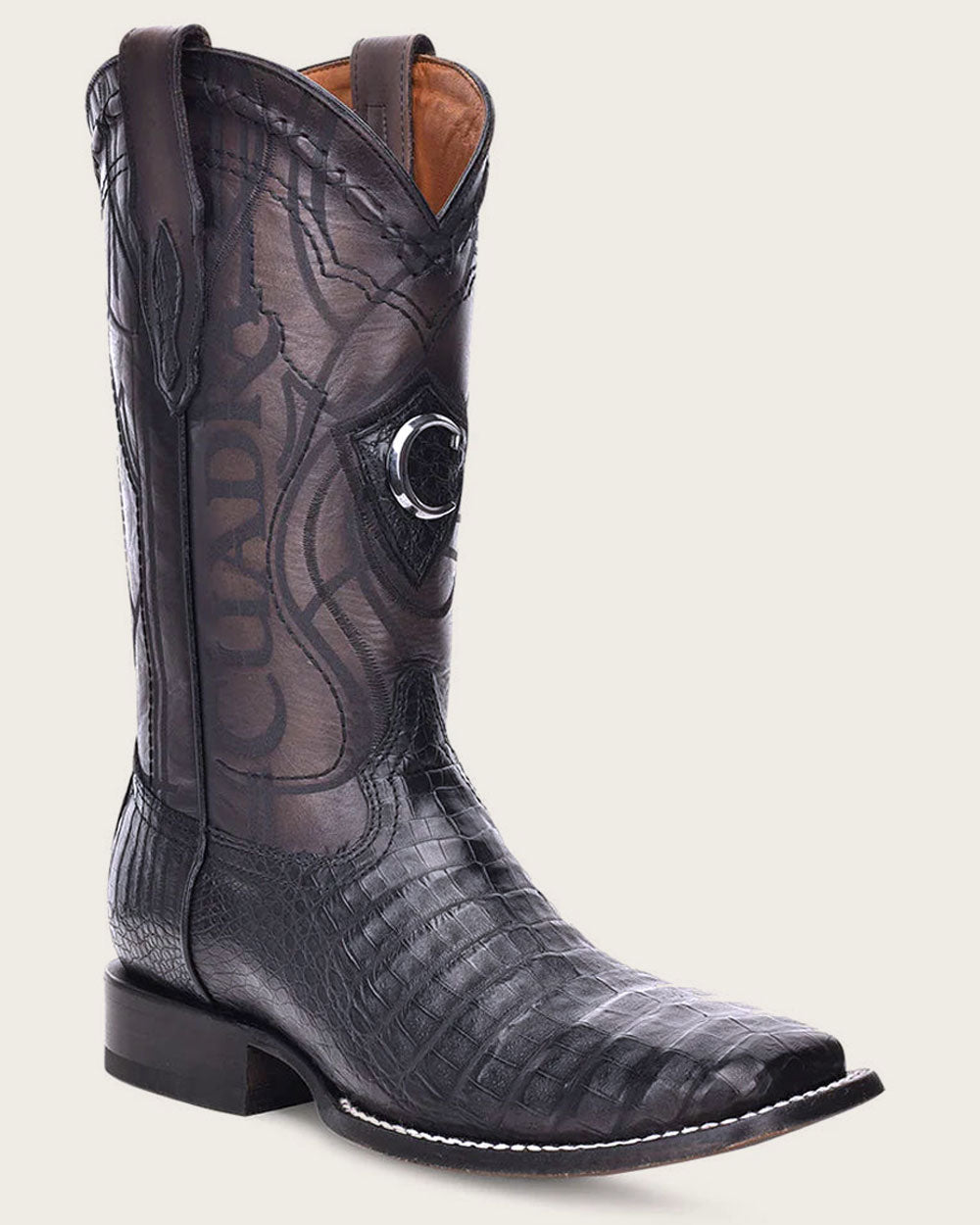 Men’s Cuadra Black Caiman Laser & Embroidery Square Toe Boot