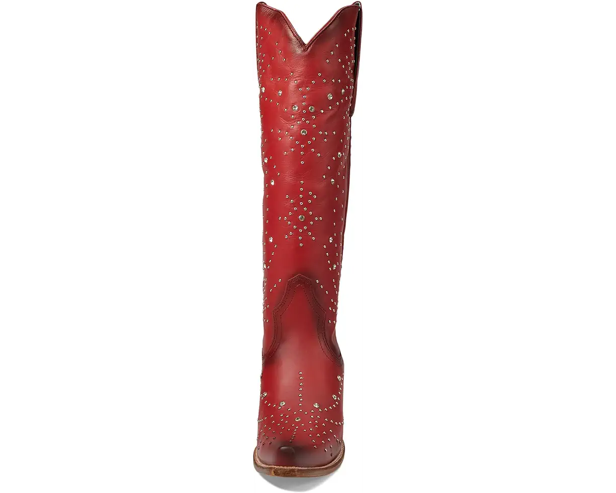 Red Crystal and Stud Tall Top Women's Boots