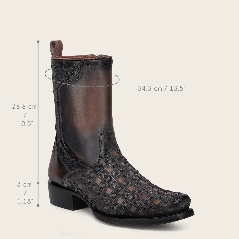 Cuadra Men’s Chocolate & Black Laser & Woven & Zipper Narrow Square Toe