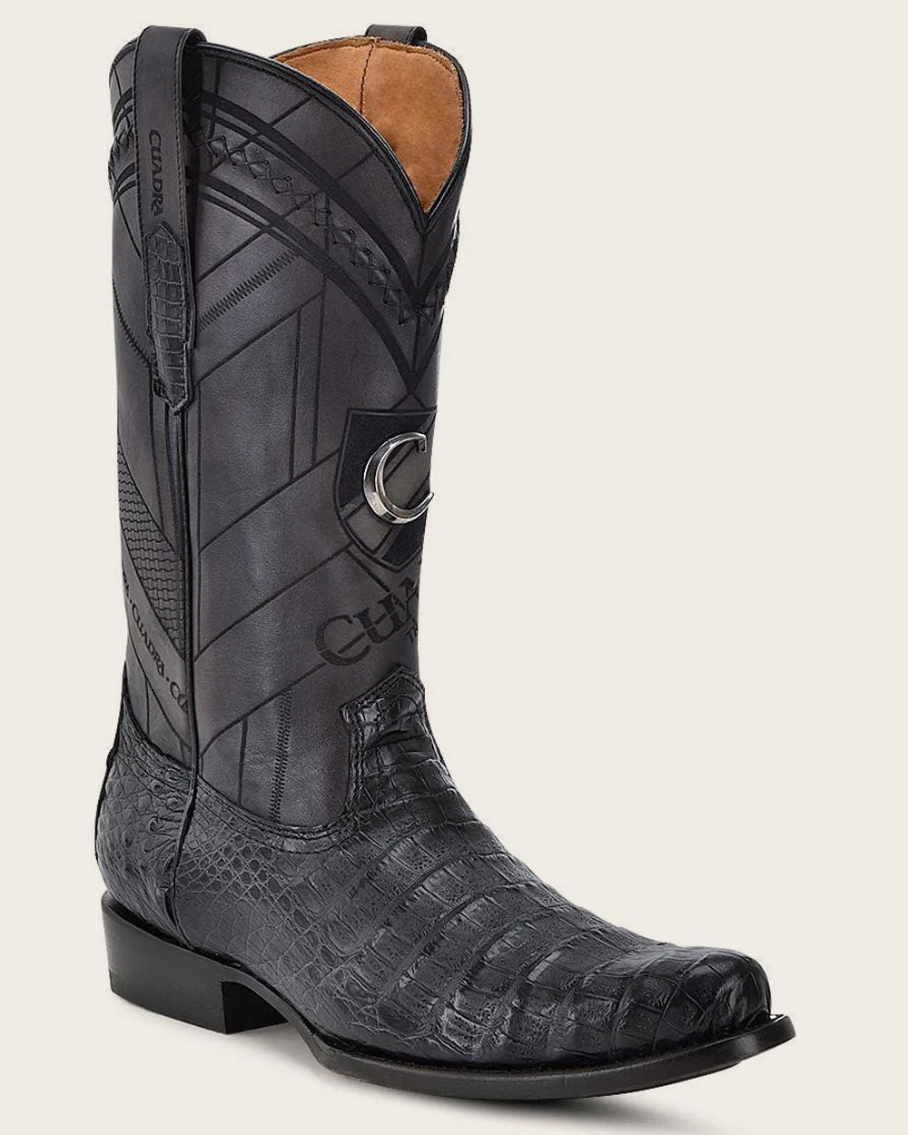 Cuadra Men’s Black Caiman Laser & Embroidery Round Toe