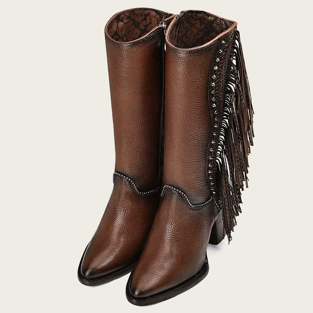 Cuadra Women's Brown Studs & Fringe Pointed Toe