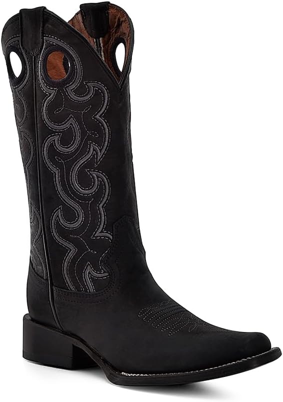 Circle G Women's Black Embroidery & Cut Out Square Toe