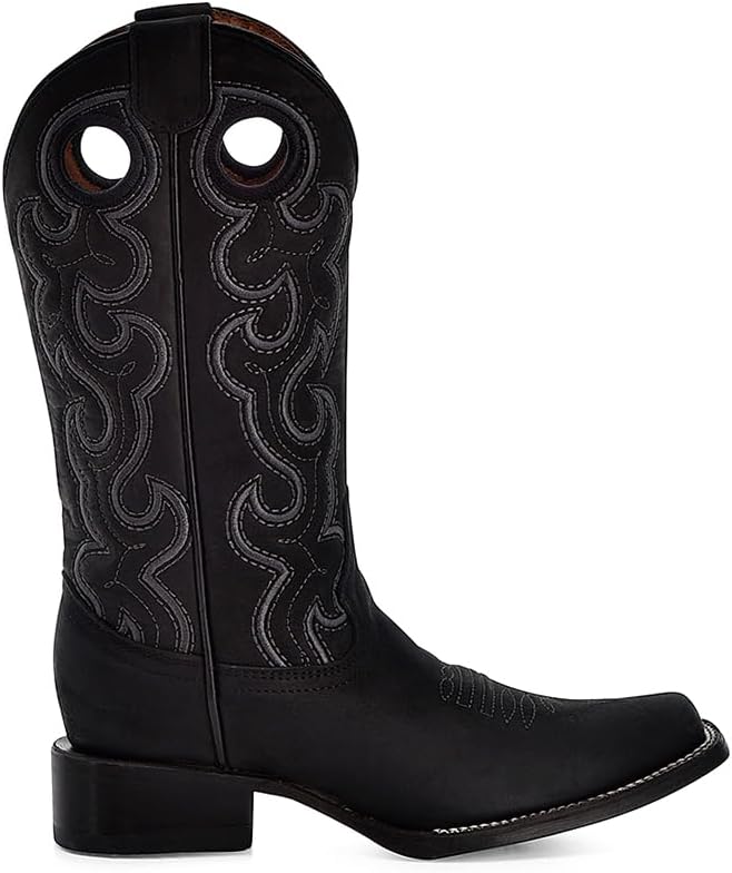 Circle G Women's Black Embroidery & Cut Out Square Toe