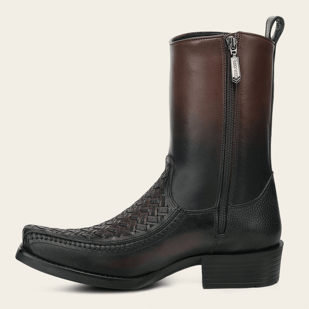 Cuadra Mens Chocolate Láser & Woven & Zipper Narrow Square Toe