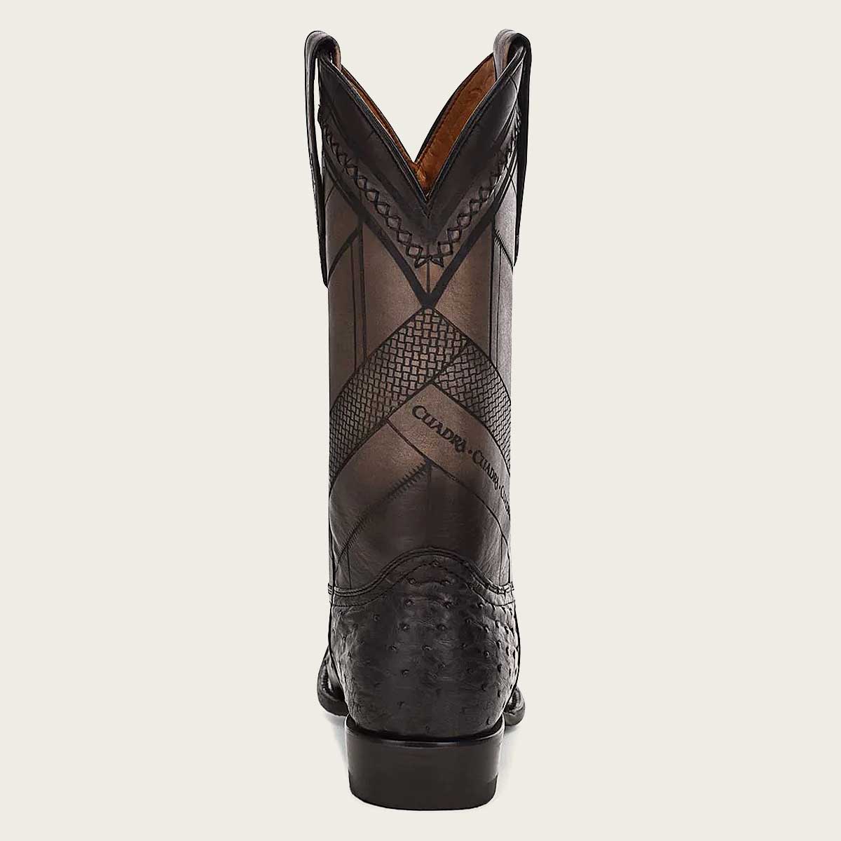 Cuadra Black Engraved Ostrich Leather Round Toe Western boot