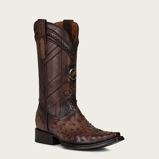 Engraved dark brown Ostrich leather boot