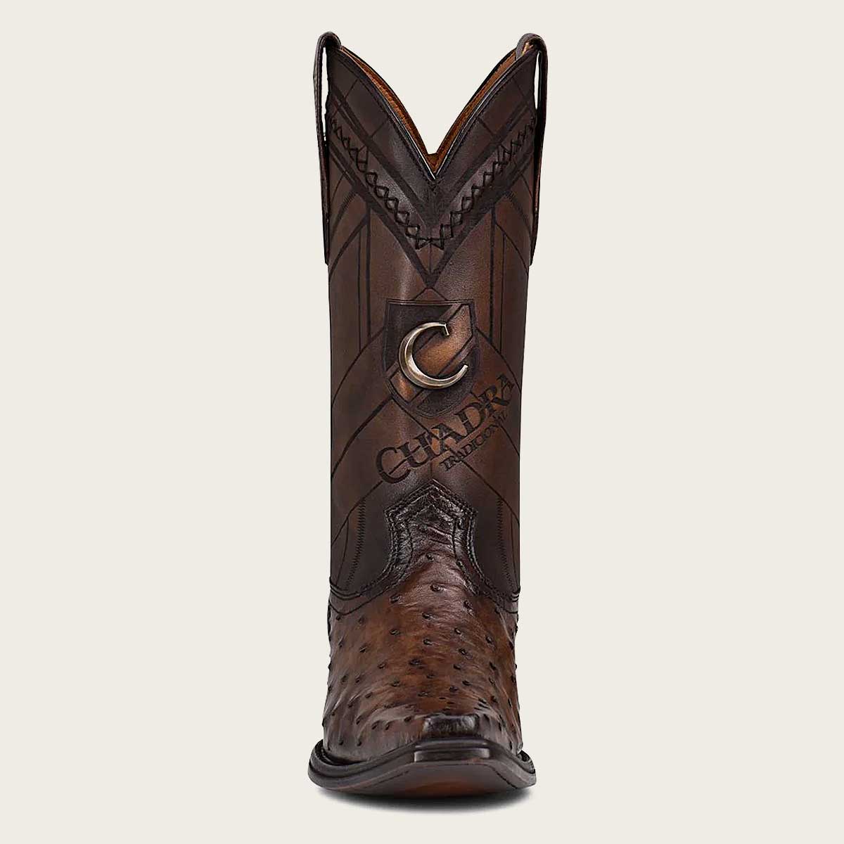 Cuadra Engraved Ostrich Leather Narrow Square Western boot