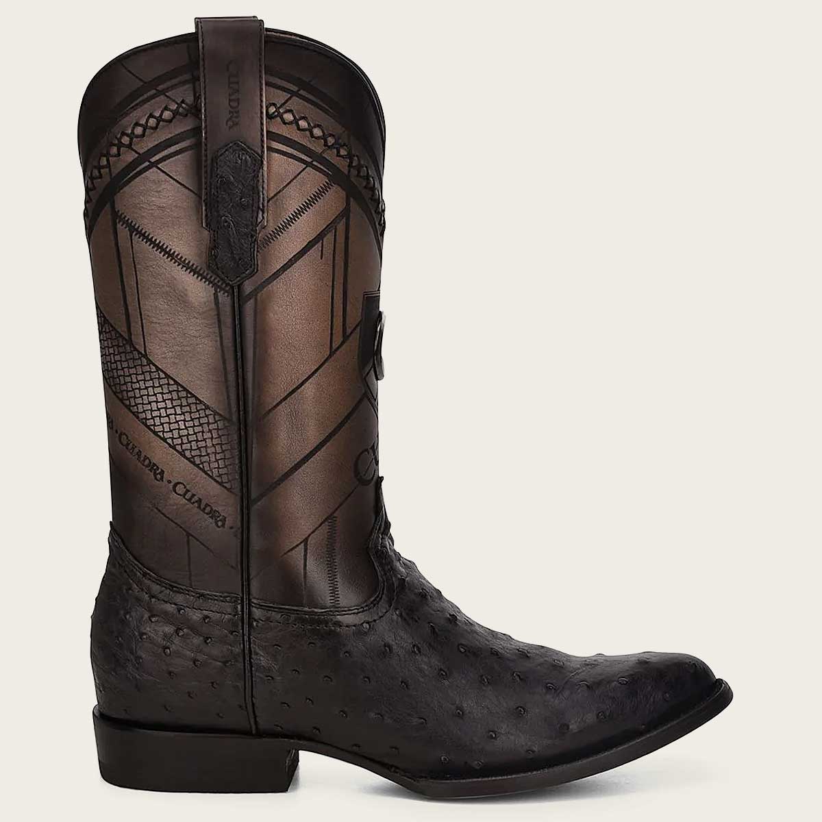 Cuadra Black Engraved Ostrich Leather Round Toe Western boot