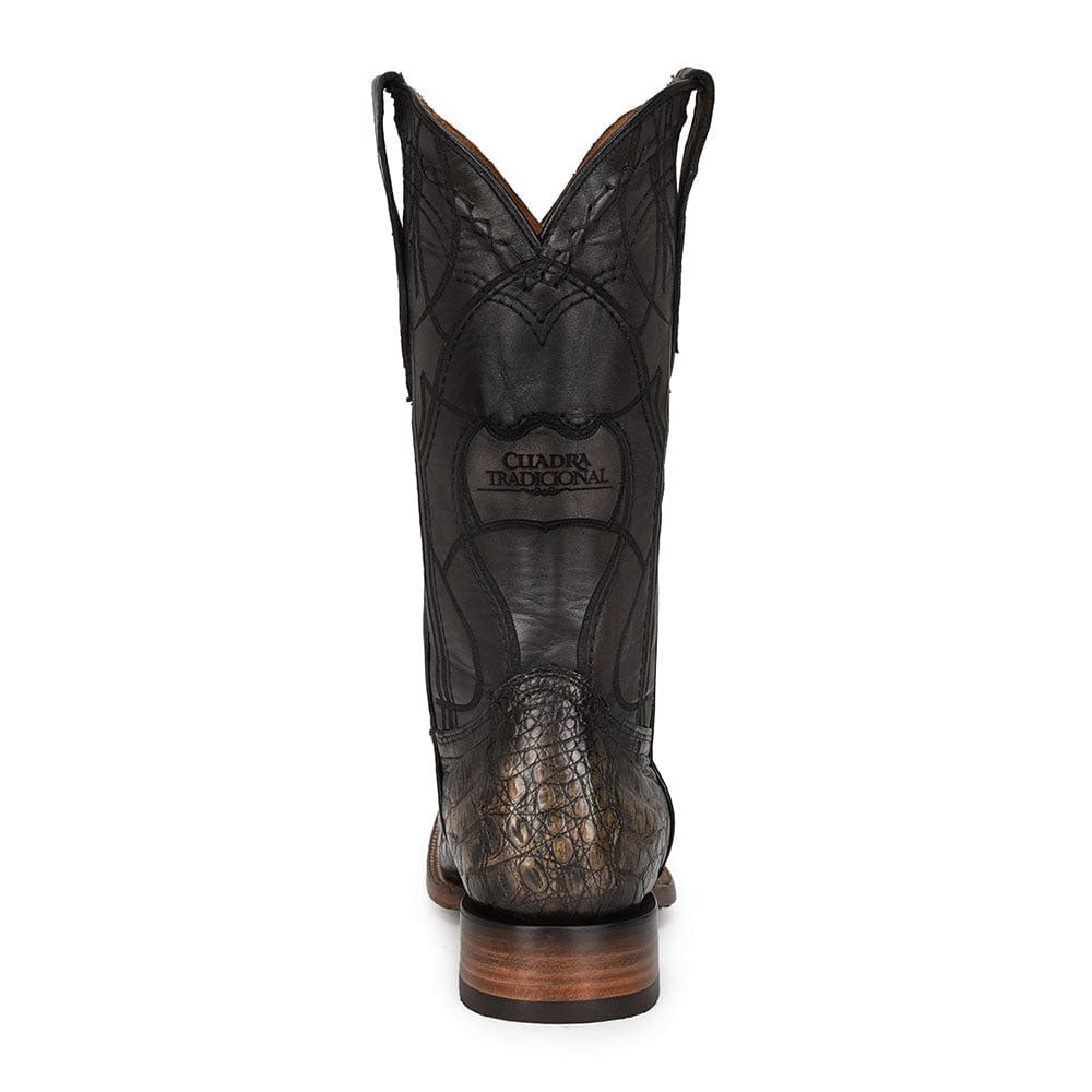 Cuadra Men's Plunge Black Caiman Laser & Embroidery Pointed Toe