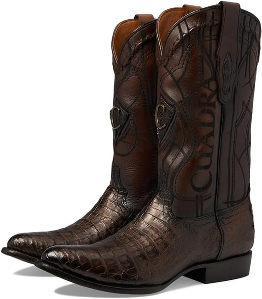 CUADRA Men's Brown Caiman Laser & Embroidery Round Toe