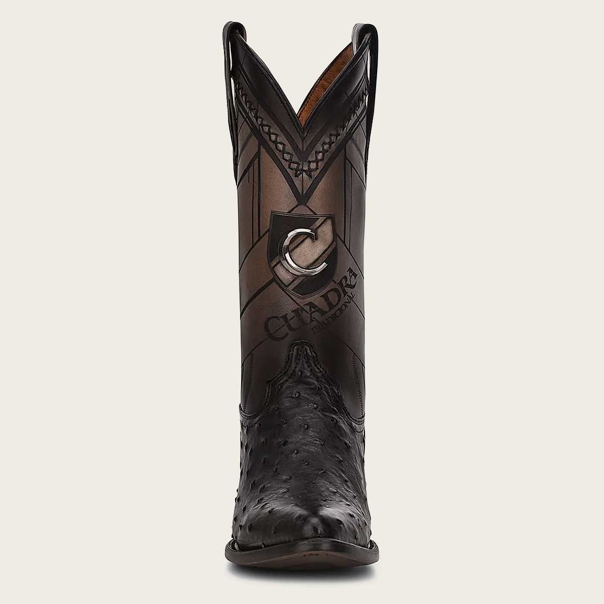 Cuadra Black Engraved Ostrich Leather Round Toe Western boot