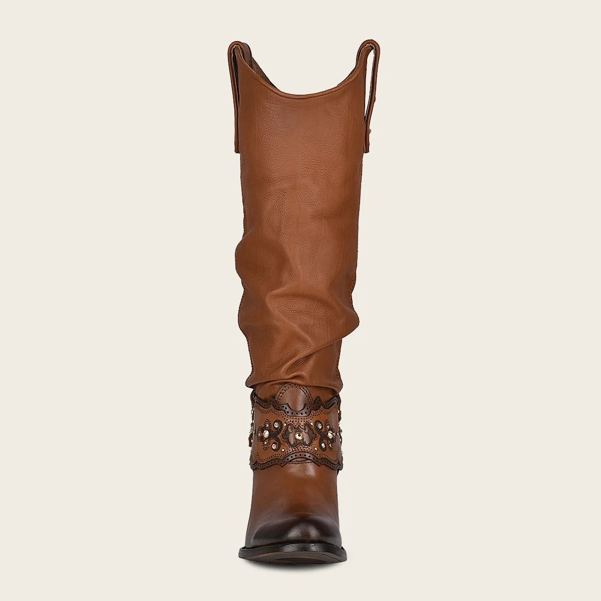 Cuadra Hand painted honey leather boot with crystals