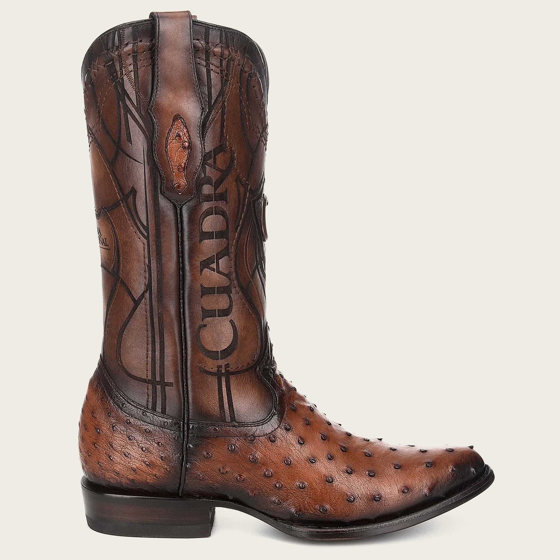 Cuadra Men’s Moroni Chestnut Ostrich Laser & Embroidery Round Toe