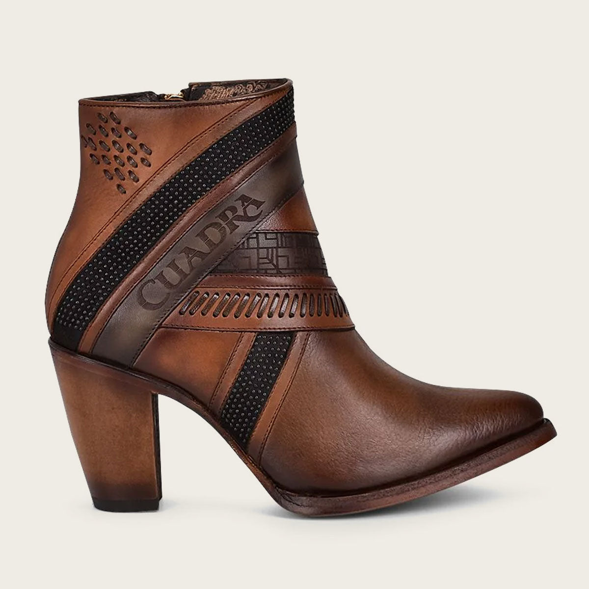 Cuadra Hand-painted brown leather ankle bootie