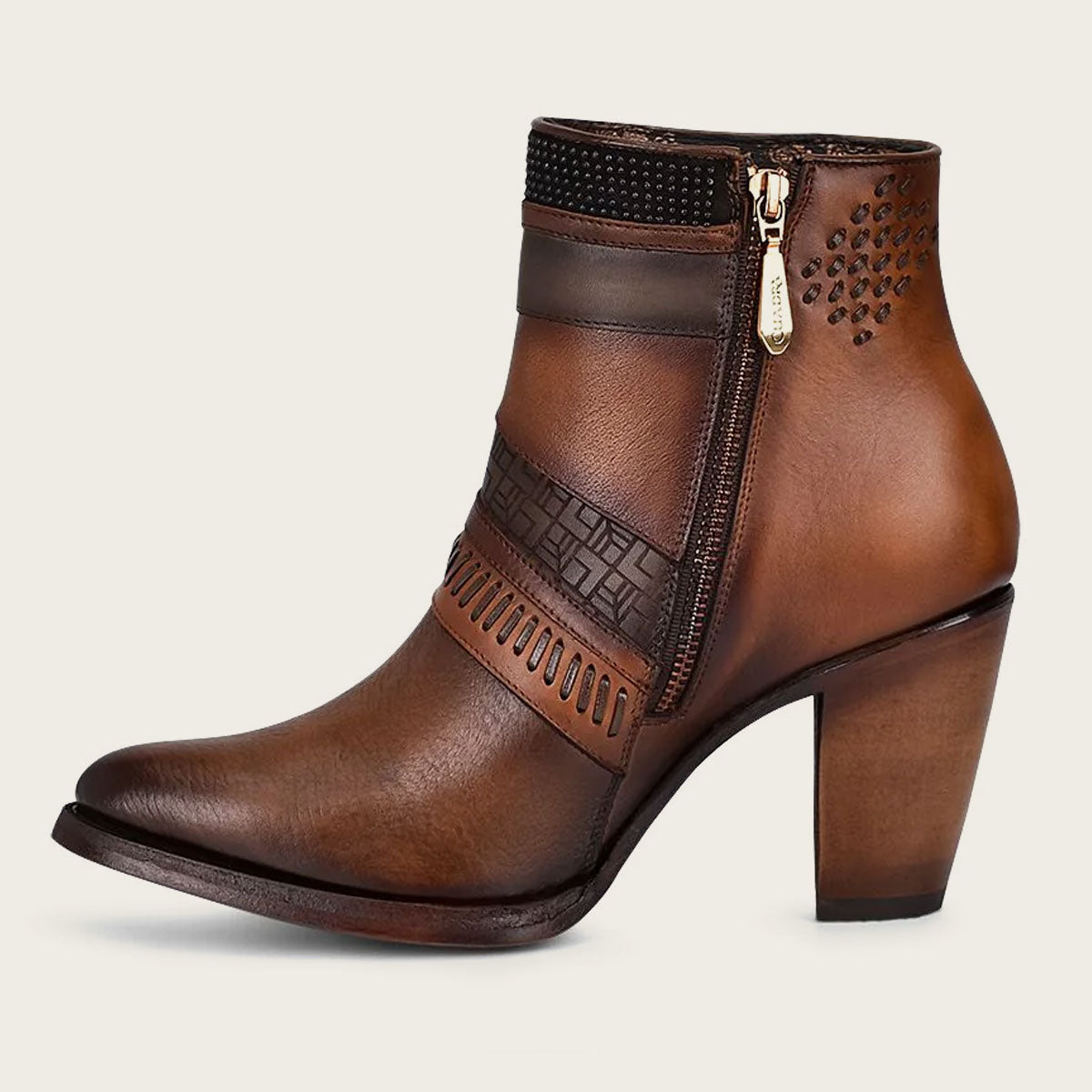 Cuadra Hand-painted brown leather ankle bootie