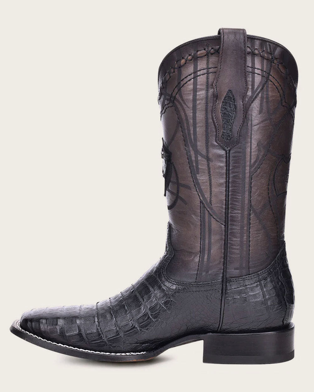 Men’s Cuadra Black Caiman Laser & Embroidery Square Toe Boot