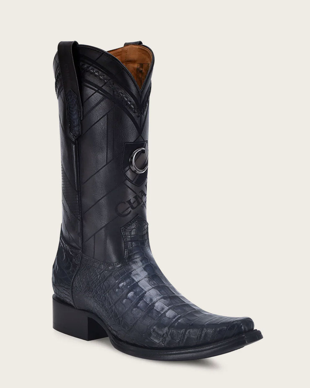 Cuadra Men’s Blue Caiman Fucus Laser & Woven Narrow Square Toe Boot