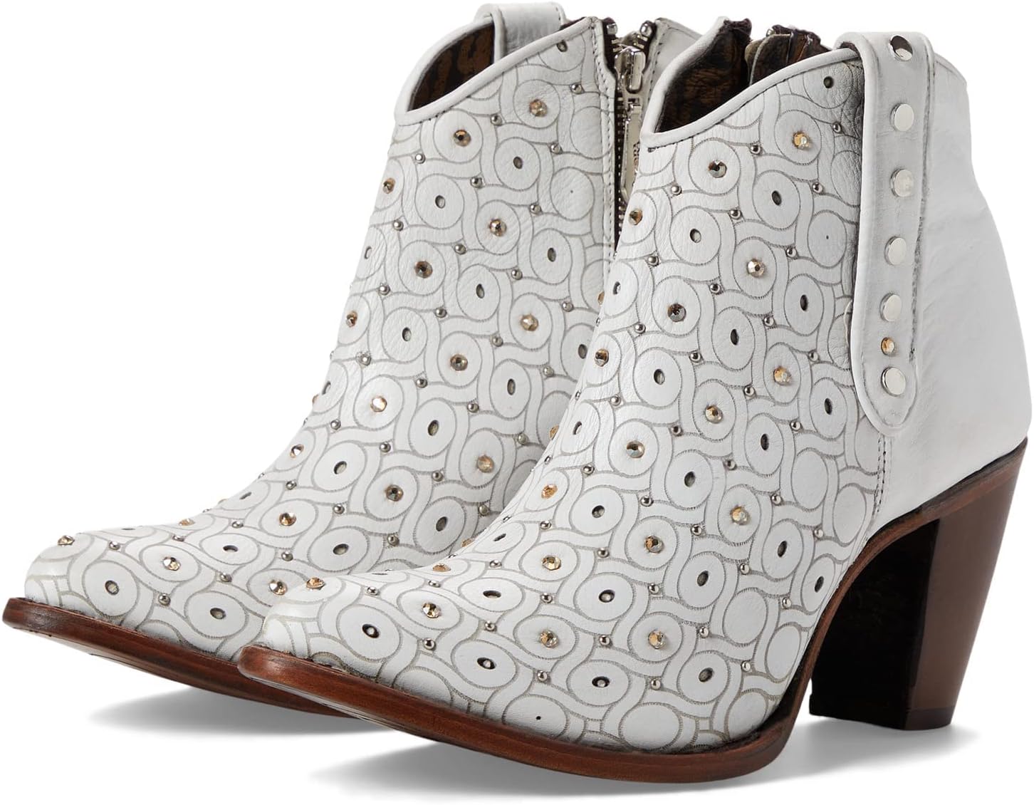 Cuadra Women's White Laser & Crystals & Studs Round Toe