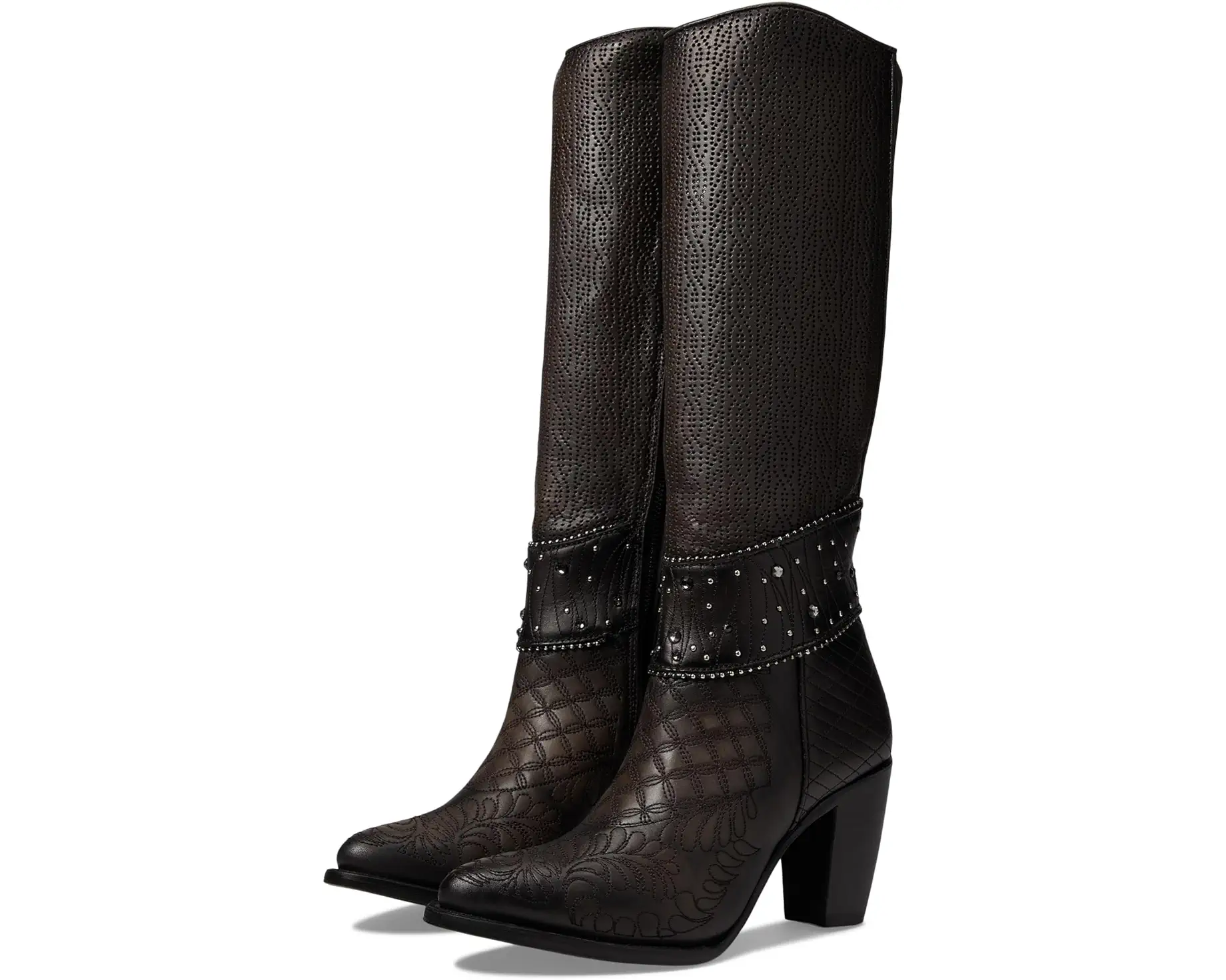 Cuadra Womens Dark Brown Leather Austrian Crystals Boots