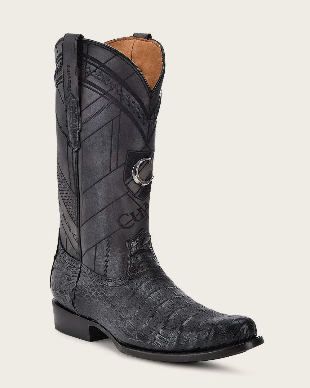 Cuadra Men’s Black Caiman Laser & Embroidery Round Toe