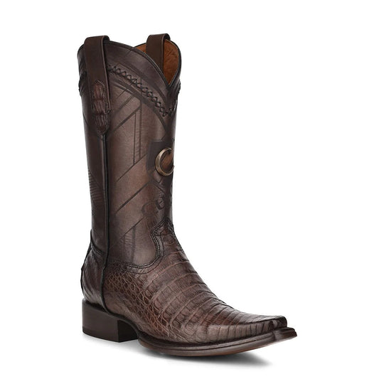 Engraved exotic dark brown Caiman leather boots