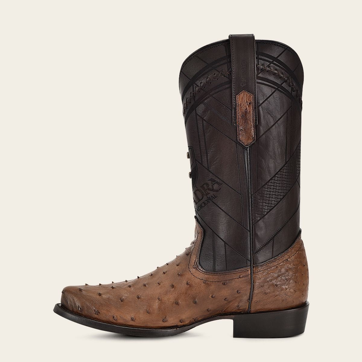 Cuadra Brown Ostrich Laser & Embroidery Round toe