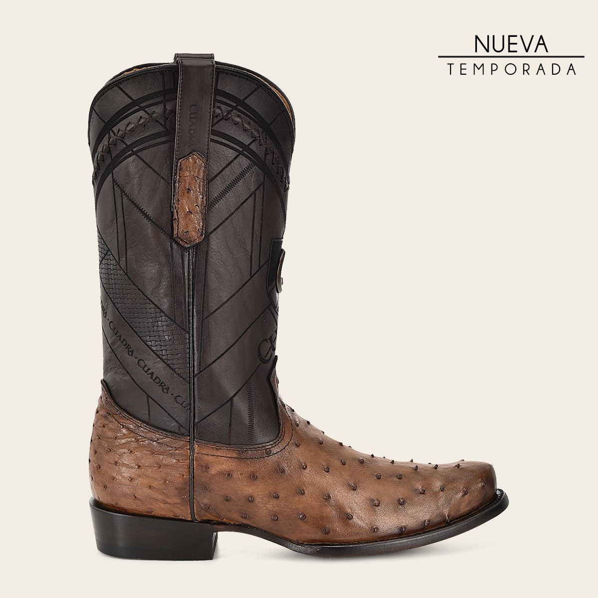 Cuadra Brown Ostrich Laser & Embroidery Round toe