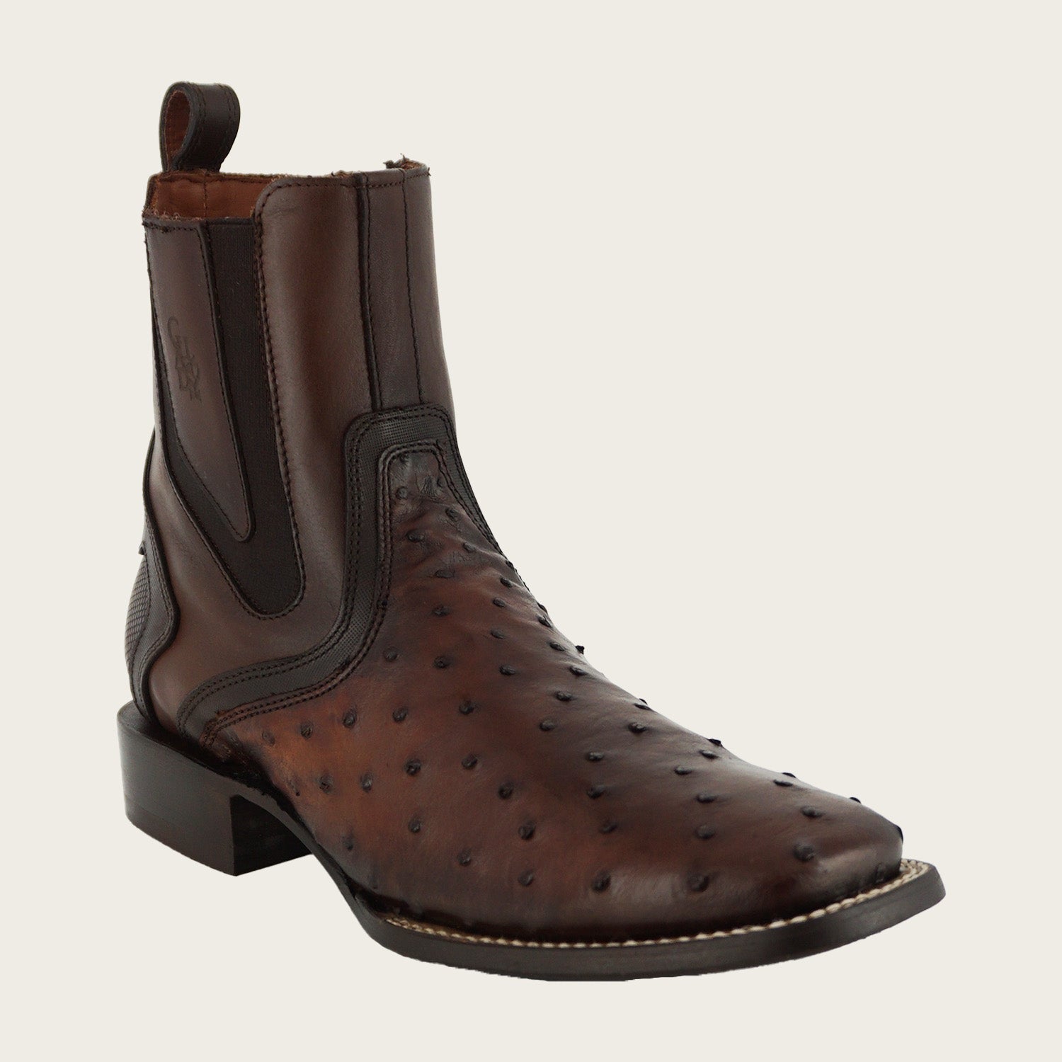 Cuadra Men’s Honey Ostrich Zipper & Elastic Square Toe