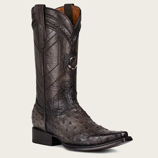 Engraved grey exotic Ostrich leather boot
